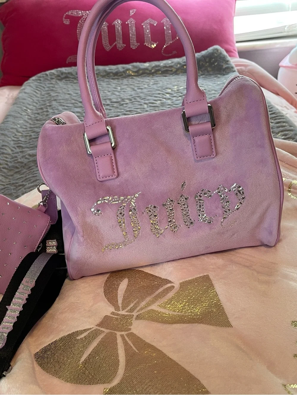 Juicy Couture Lavender-Pink Rhinestone Logo Satchel